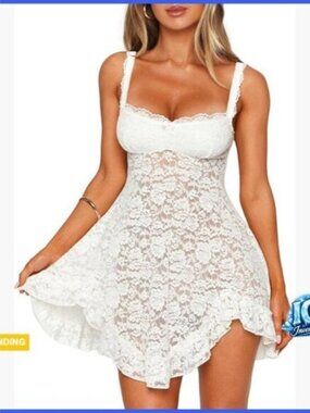 Lace Babydoll Mini Dress See Through Coquette Rave Club Party